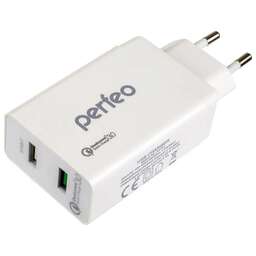 PERFEO (PF_A4141) "FAST 2" - СЗУ 2XUSB, QC3.0, белый