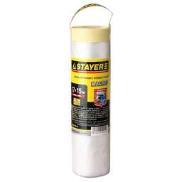 STAYER 1.7 х 15 м, 9 мкм ПВД, защитная пленка-маскер с клейкой лентой (12255-170-15)