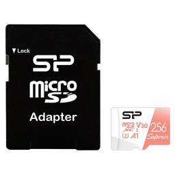 SILICON POWER Карта памяти microSDXC UHS-I U3 Superior 256 ГБ, 100 МБ/с, Class 10, SP256GBSTXDV3V20SP, 1 шт., переходник SD