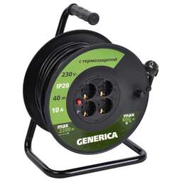 IEK Удлинитель силовой GENERICA УК40 (WKP10-10-04-40-G) 3x1.0кв.мм 4розет. 40м ПВС 10A катушка черный