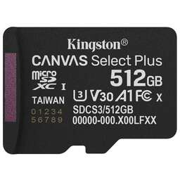 KINGSTON Флеш карта microSDXC 512GB SDCS3/512GBSP Canvas Select Plus V30 A1 w/o adapter