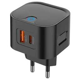 PERO Сетевое зарядное устройство ТС21B, 1xUSB-A +1xUSB-C, 25Вт, 3A, черный
