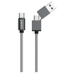 PERO Кабель DC-07, USB Type-C (m) - USB (m), в оплетке, серый [prdc-07utt1ms]