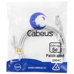CABEUS Патч-корд PC-UTP-RJ45-CAT.5E-1.5M-LSZH U/FTP RJ-45 вил.-вилка RJ-45 кат.5E 1.5м серый LSZH