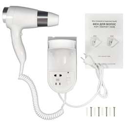 PUFF Фен для волос настенный " -1600В", белый, 1,6 кВт, с розеткой