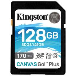 KINGSTON Карта памяти SDXC UHS-I U3 Canvas Go Plus 128 ГБ, 170 МБ/с, Class 10, SDG3/128GB, 1 шт., без адаптера