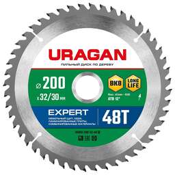 URAGAN Expert, 200 х 32/30 мм, 48Т, пильный диск по дереву (36802-200-32-48)
